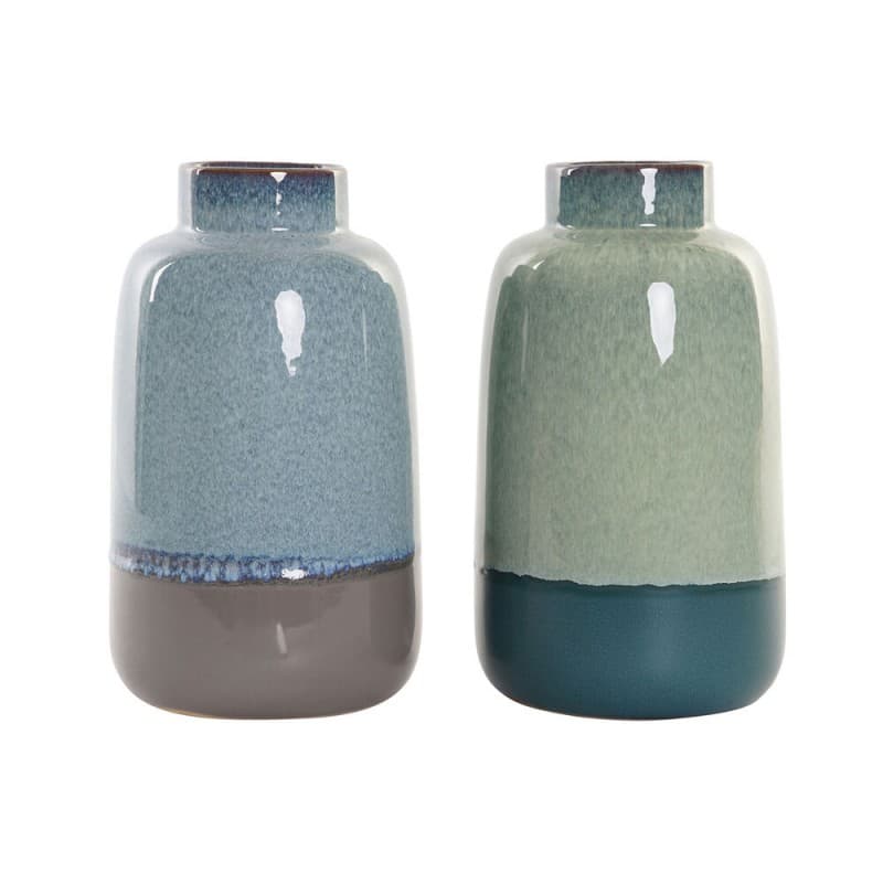 Vas DKD Home Decor Blå Porslin Grön Boho (2 antal) (15 x 15 x 25 cm)