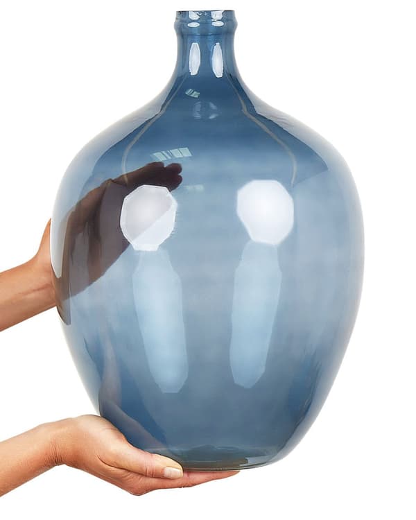 Vase Blå Glas 39 cm Dekorativ Mundblæst Oval Glasvase Gennemsigtig Stor Gulvvase Design Bordpynt til Vindueskarm Pynteting Blomstervase