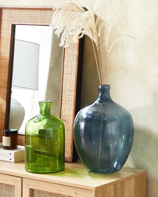 Vase Blå Glas 39 cm Dekorativ Mundblæst Oval Glasvase Gennemsigtig Stor Gulvvase Design Bordpynt til Vindueskarm Pynteting Blomstervase