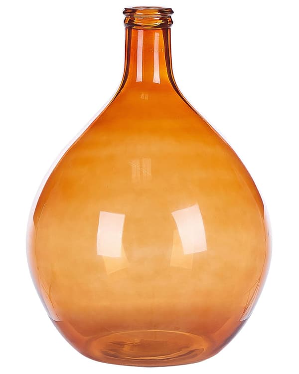 Vase Guld Brun Glas 48 cm Dekorativ Transparent Rund Håndlavet Mundblæst Blomster Glas Vase med Flaskehals til Bord Gulv Kommode Retro Design