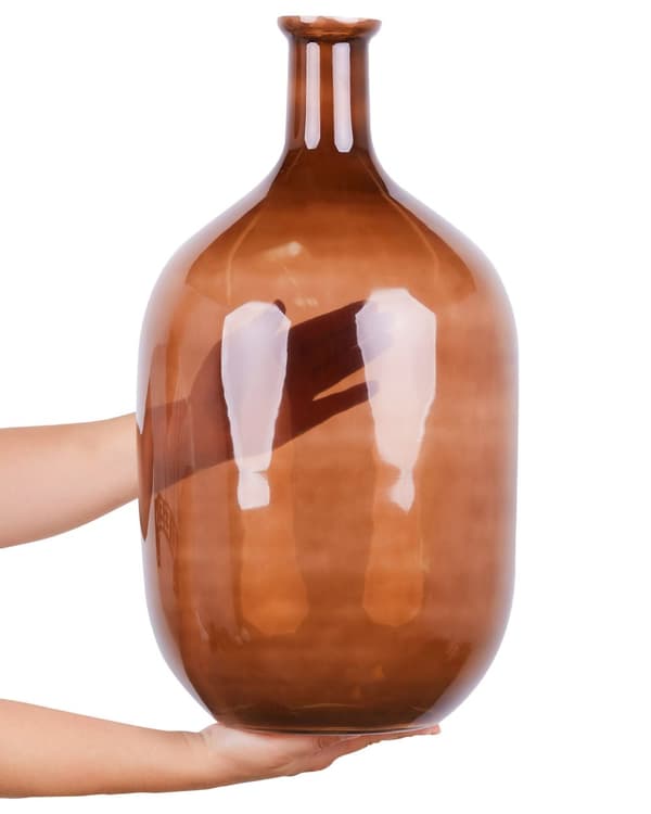 Vase Gyldenbrun Glas 51 cm Dekorativ Håndlavet Stor Mundblæst Transparent Blomstervase Bordpynt og til Gulv Dekoration Stue Entré indretning