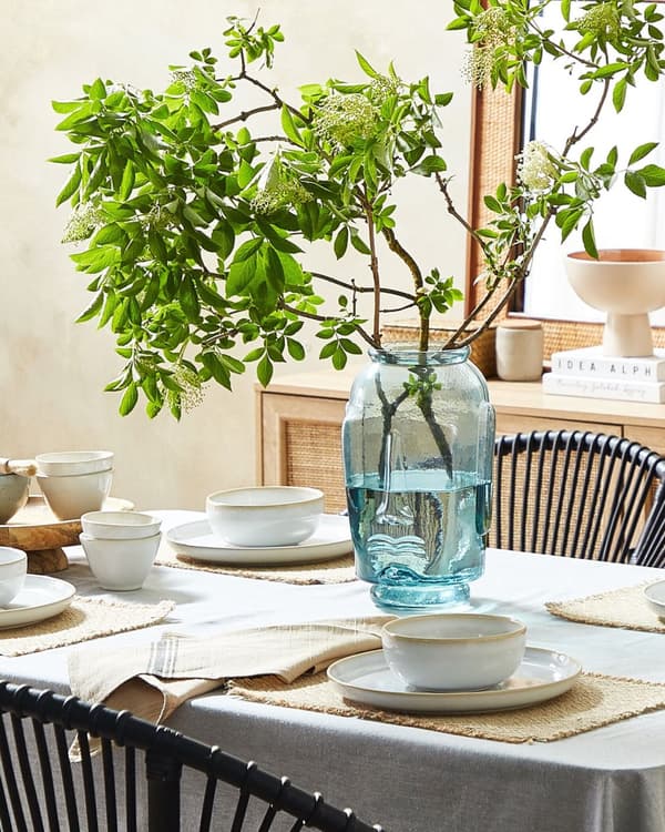 Blomstervase Blå glasfarvet Tonet Transparent dekorativt glas ansigtsmotiv hjemmetilbehør