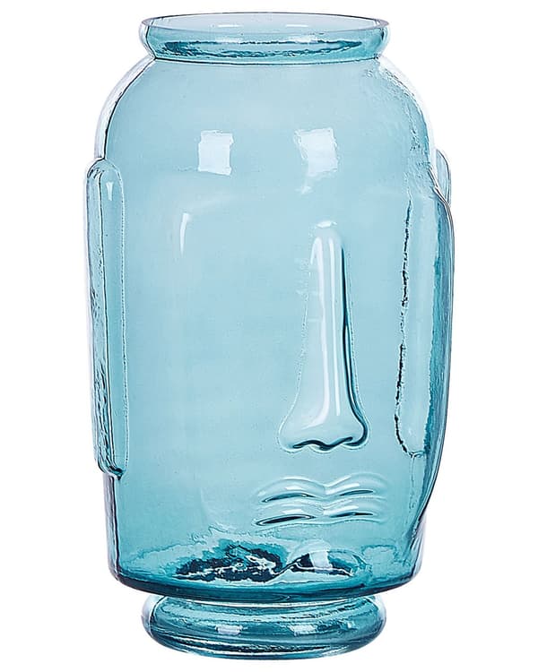 Blomstervase Blå glasfarvet Tonet Transparent dekorativt glas ansigtsmotiv hjemmetilbehør