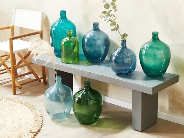Vase Grøn Glas 39 cm Dekorativ Mundblæst Oval Glasvase Gennemsigtig Stor Gulvvase Design Bordpynt til Vindueskarm Pynteting Blomstervase