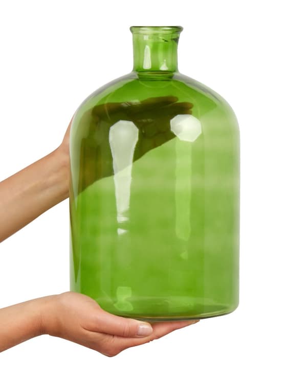 Vase Grøn Glas ø 18 x 31 cm Dekorativ Blomstervase med Smal Hals Mundblæst Design Bordpynt Tilbehør Gennemsigtig Pynteting til Vindueskarm