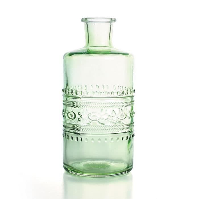 Vintage präglad glasvas - grön - 7,5 x 14,5 cm