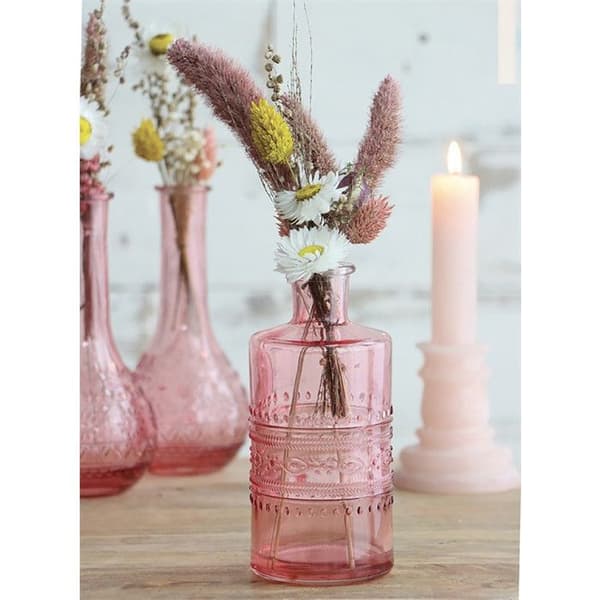 Vintage präglad glasvas - Rosa - 7,5 x 15,8cm