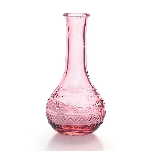 Vintage präglad glasvas - Rosa - 7,5 x 15,8cm