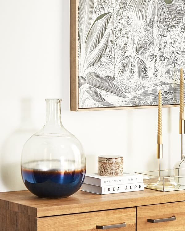 Vase Flerfarvet Iriserende Glas 34 x 25 cm Dekorativ Lille Rund Kolbe Mundblæst Blomstervase Bordpynt Opbevaring til Stue Soveværelse Tilbehør