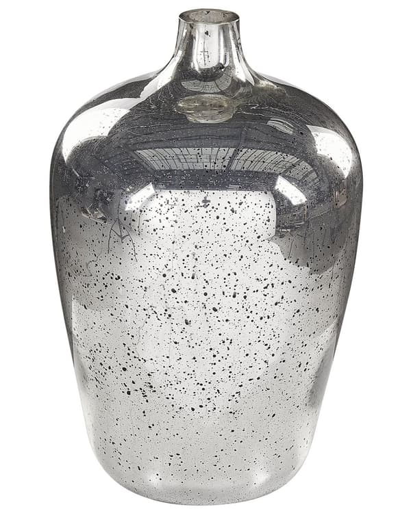 Vase Sølv og Glas 40 x 25 cm Dekorativ Stor Gulv Mundblæst Blomstervase Bordpynt Opbevaring til Stue Soveværelse Entré Tilbehør Indretning