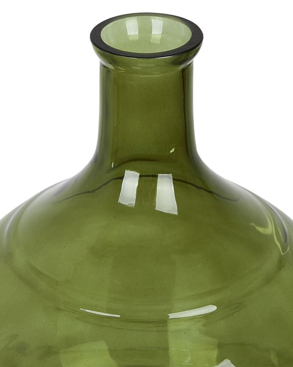 Blomvas Olivgrönt glas 34 cm Handgjord Dekorativ Rund Smal hals Heminredning Modern design