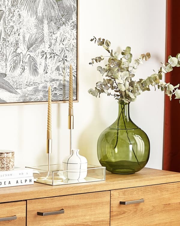 Blomvas Olivgrönt glas 34 cm Handgjord Dekorativ Rund Smal hals Heminredning Modern design