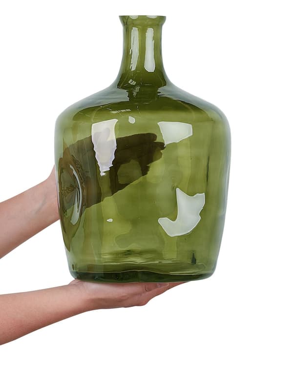 Blomvas Olivgrön Glas 35 cm Handgjord Dekorativ Med smal hals Heminredning Modern design