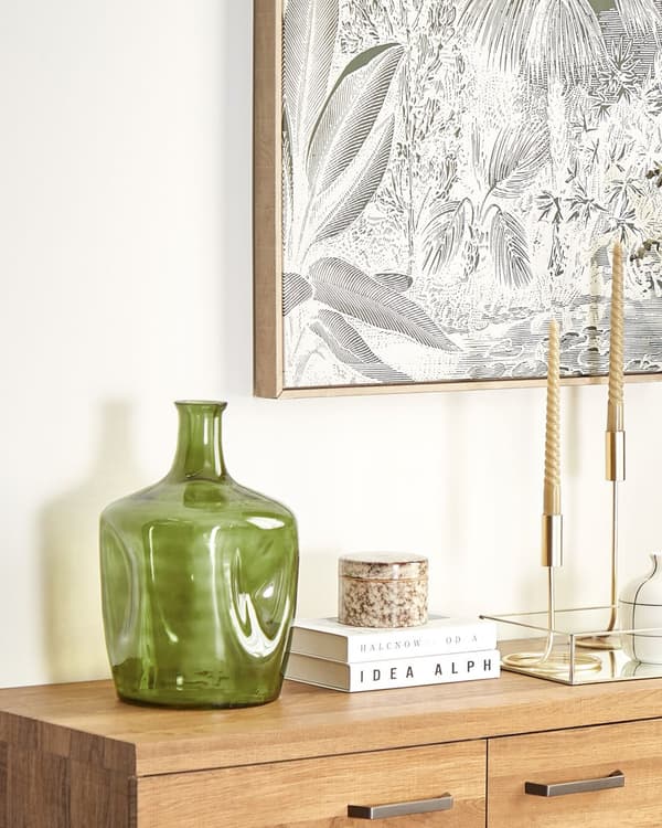 Blomvas Olivgrön Glas 35 cm Handgjord Dekorativ Med smal hals Heminredning Modern design