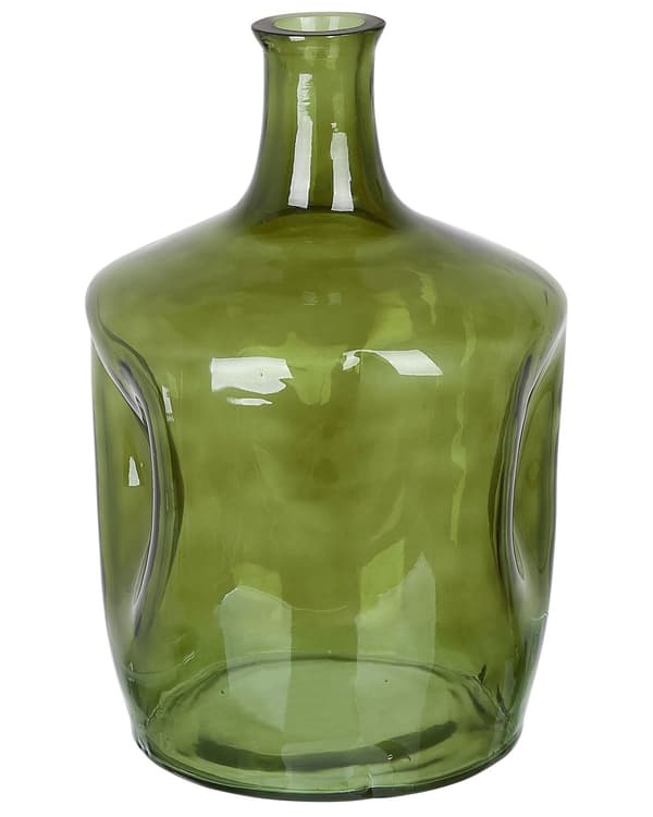 Blomvas Olivgrön Glas 35 cm Handgjord Dekorativ Med smal hals Heminredning Modern design