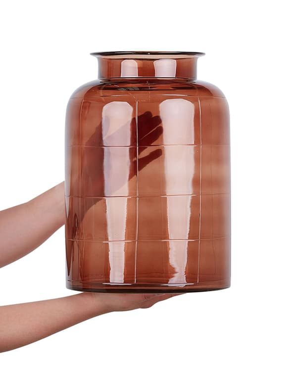 Vase Gylden Brun Glas 35 cm Dekorativ Håndlavet Stor Flot Gennemsigtig Glasvase til Stuen Blomster Opbevaring Cylinderformet Moderne Design