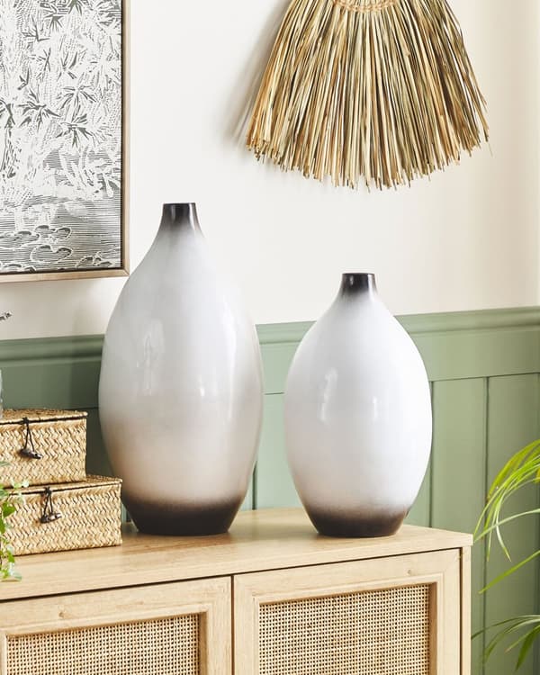Dekorativ vase Hvit Svart Terrakotta 46 cm Høyglans Håndlaget Moderne design Tilbehør Dekorasjon