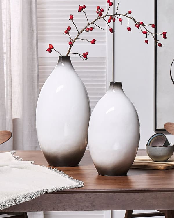Dekorativ vase Hvit Svart Terrakotta 46 cm Høyglans Håndlaget Moderne design Tilbehør Dekorasjon