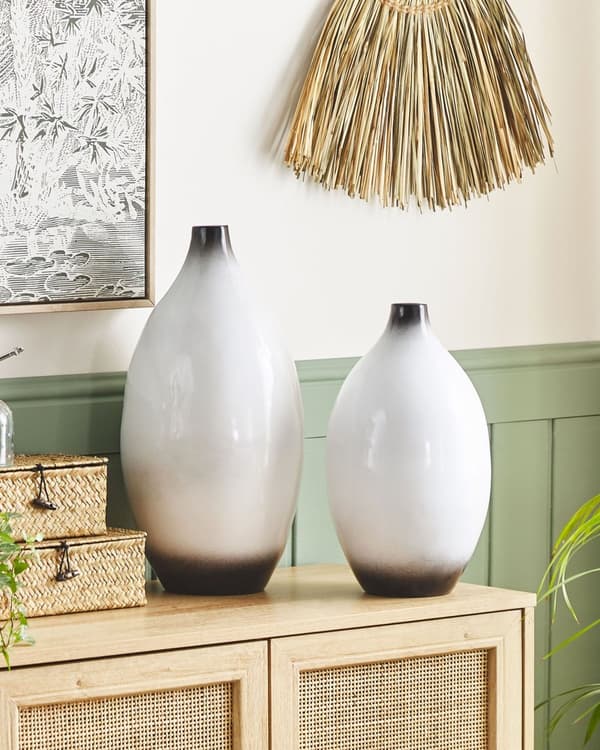 Dekorativ vase Hvit Svart Terrakotta 36 cm Høyglans Håndlaget Moderne design Tilbehør Dekorasjon