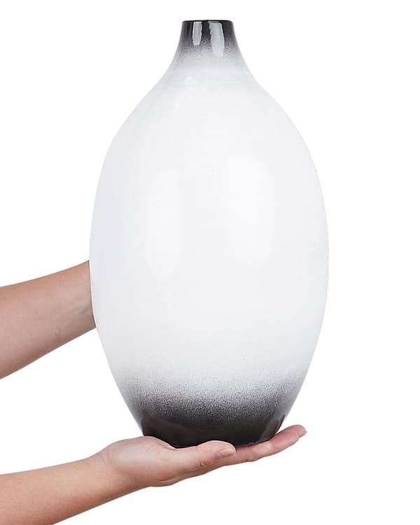 Dekorativ vase Hvit Svart Terrakotta 36 cm Høyglans Håndlaget Moderne design Tilbehør Dekorasjon