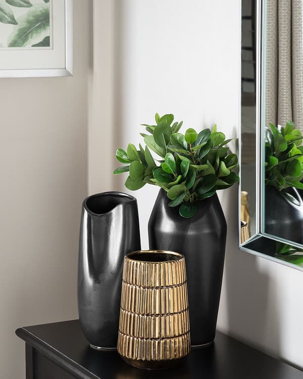 Vase Svart Steintøy 32 cm Blomstervase Dekorasjon Tilbehør Moderne design Glamour