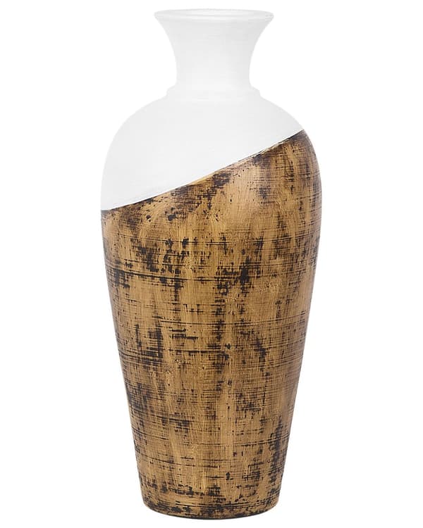 Høy Dekorativ Vase Lyst Tre Hvit Terrakotta 44 cm Bord Gulvvase