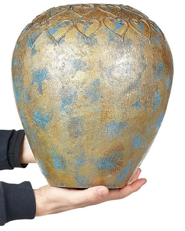 Dekorativ Vase Gullblå Terrakottavase 33 cm Oval Antikvitetslook
