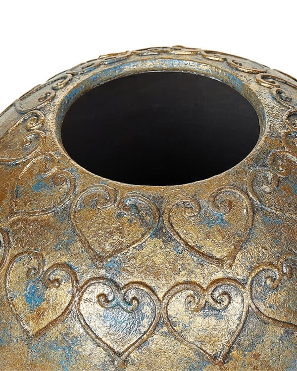 Dekorativ Vase Gullblå Terrakottavase 33 cm Oval Antikvitetslook