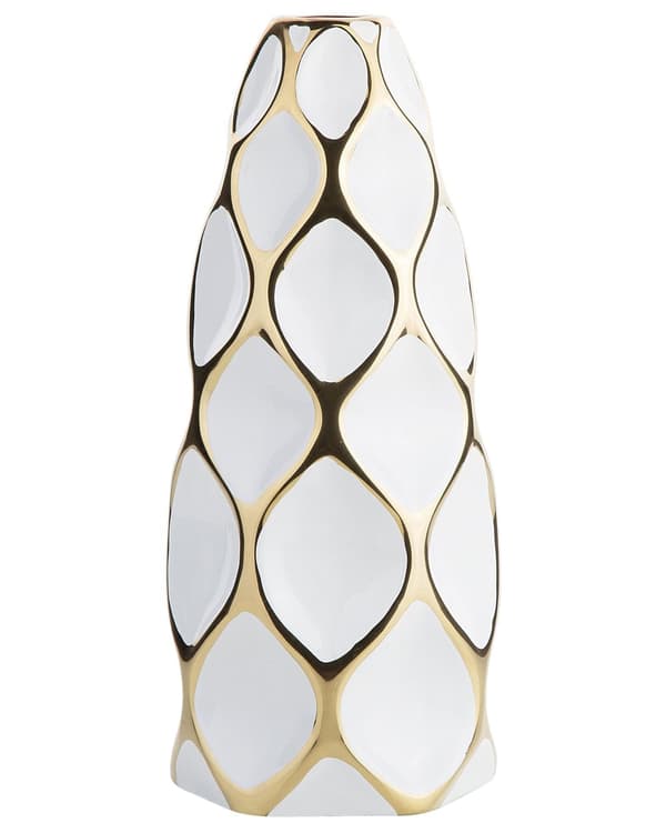Blomstervase Vase Hvit Gull Keramikk Steintøy 36 cm Geometrisk Moderne Stil