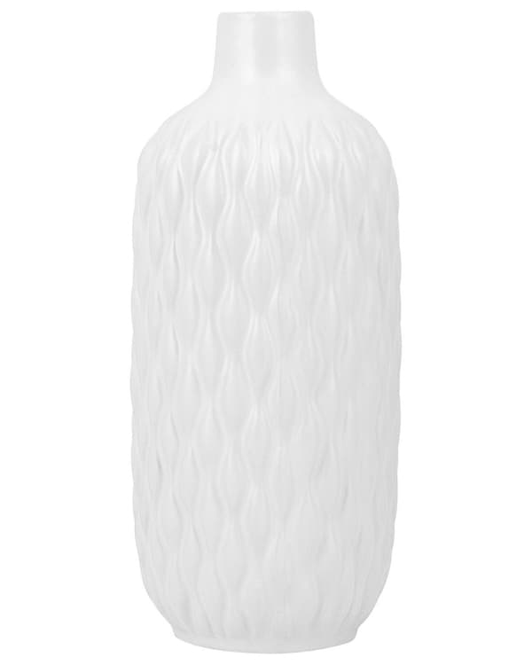 Vase Hvit Steintøy 31 cm Mønstret struktur Dekorasjon Tilbehør Glamour Blomstervase Innredning Gang Stue Soverom
