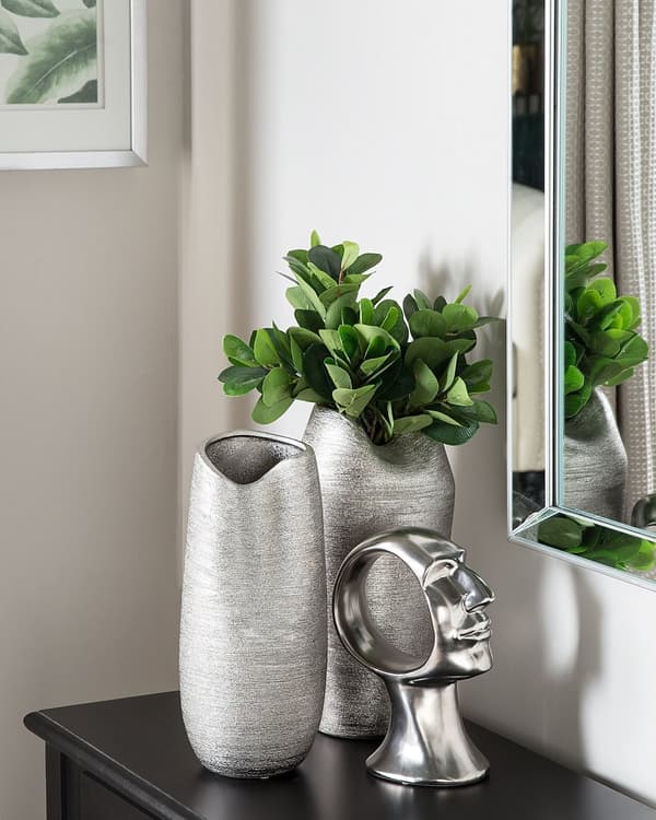 Vase Sølv Steintøy 32 cm Blomstervase Dekorasjon Tilbehør Moderne design Glamour