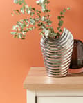 Miniatyrbilde 2 av 6: Vase Sølv Steintøy 26 cm Buet form Riller Dekorasjon Tilbehør Blomstervase Moderne Glamorøs