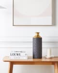 Miniatyrbilde 2 av 8: Dekorativ vase Svart Gull Steintøy 39 cm Flaskeformet Geometrisk mønster Moderne design Dekorasjon Tilbehør Bordvase