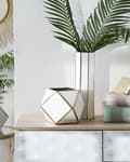 Miniatyrbilde 2 av 5: Blomstervase Hvit Gull Keramikk 40 cm Åttekantet form Moderne Eklektisk stil Dekorasjon Tilbehør