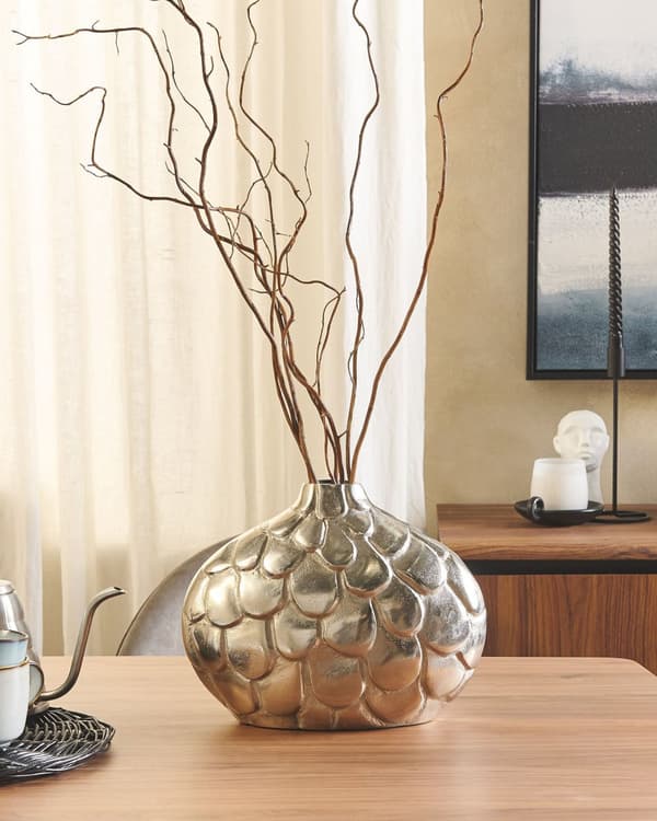 Blomstervase Sølv Aluminium 26 cm Metall Dekorativ Rund Pot Bordplate Hjem Dekorasjon Moderne Design
