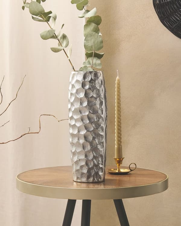 Blomstervase sølv aluminium metall hjemmedekorasjon håndlaget