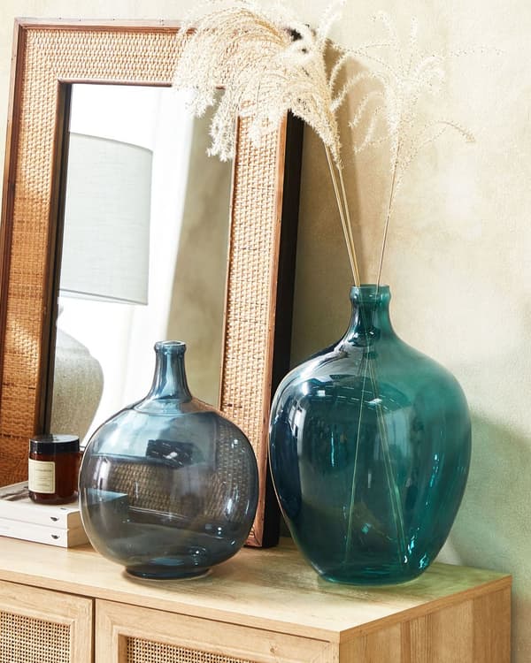 Dekorativ vase grønn glass 24 cm håndlaget rund dekorativ hjem moderne design