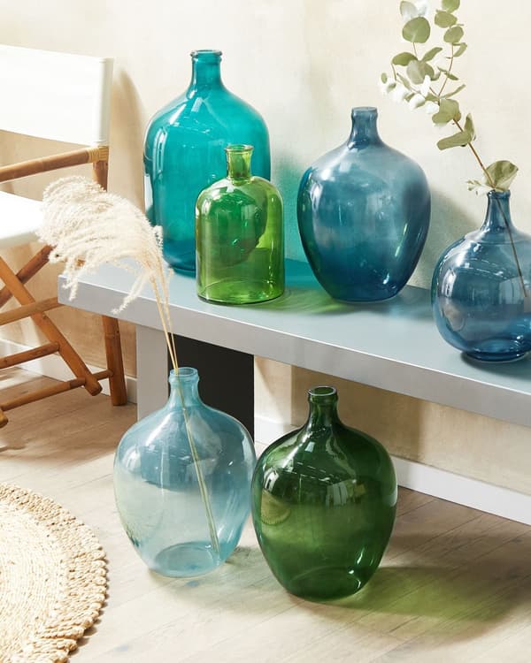 Dekorativ vase grønn glass 39 cm håndlaget dekorativ rund dekorativ hjem moderne design