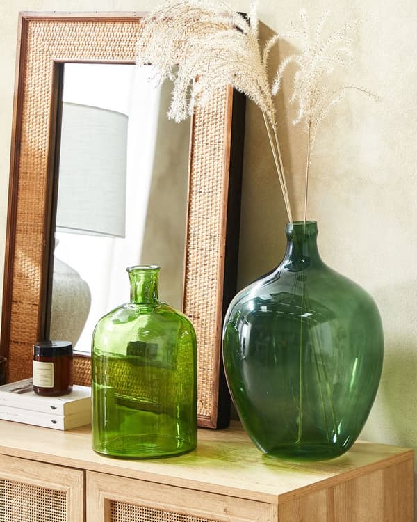 Dekorativ vase grønn glass 39 cm håndlaget dekorativ rund dekorativ hjem moderne design