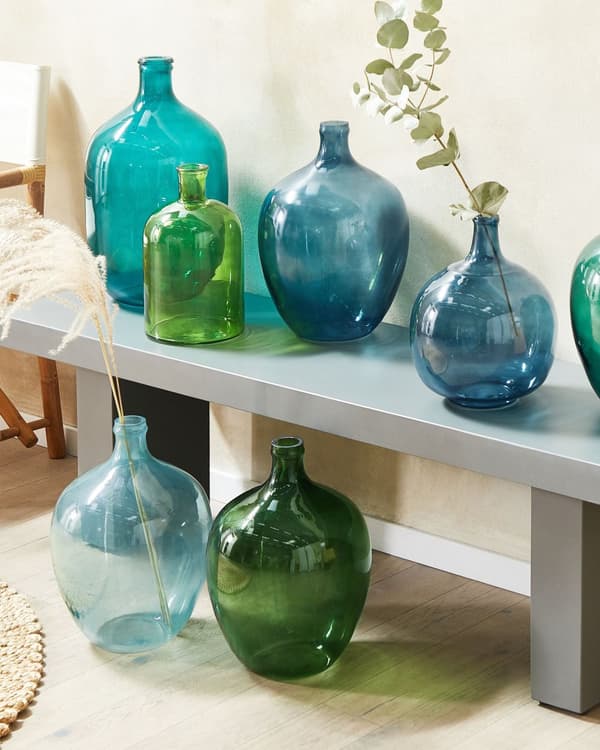 Dekorativ vase glass grønn 31 cm håndlaget rund form dekorativ hjem moderne design