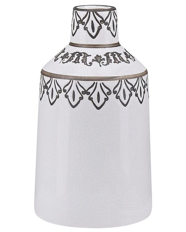 Blomstervase Hvit Keramisk Steintøy Dekorativt Stykke Vintage Stil Knitrende Effekt Forvitret