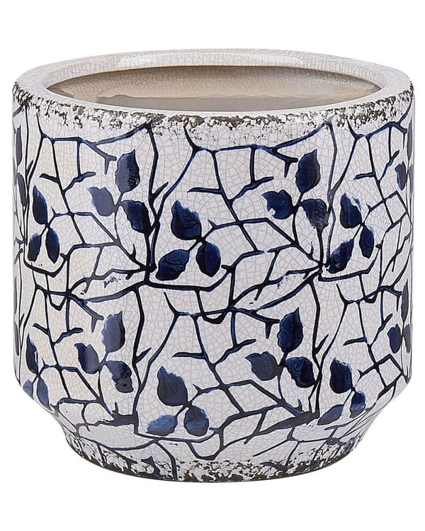 Blomstervase i hvitt og blått steingods Blomstermønster Vanntett, slitesterkt retro-look