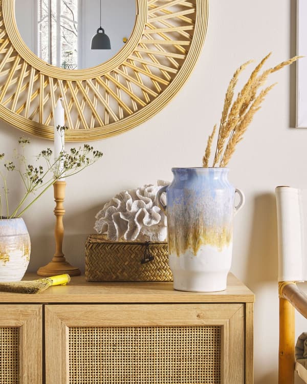 Blomstervase Blå Hvit Keramikk Steintøy Håndtak Dekorativt stykke Hjem Innredning Moderne Design