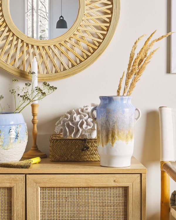 Blomstervase Blå Hvit Keramikk Steintøy Håndtak Dekorativt stykke Hjem Innredning Moderne Design