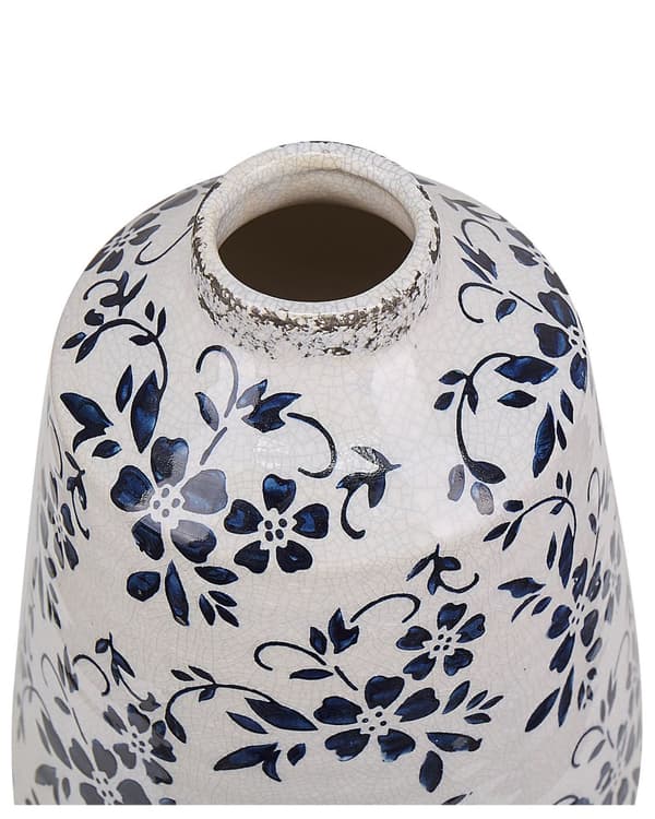 Blomstervase i hvitt og blått steingods 20 cm Innendørs potteskjulere med slitasjeutseende Vanntett