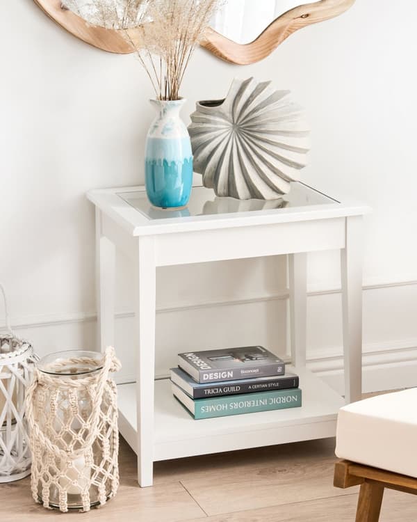 Vase Hvit Blå Keramikk Steintøy 25 cm Vanntett Blomstervase Dekorativ Tilbehør Elegant Moderne