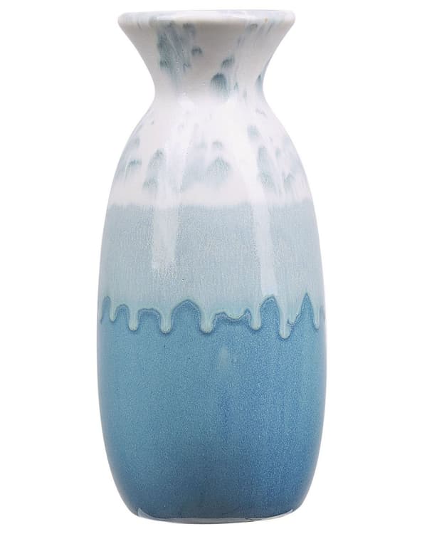 Vase Hvit Blå Keramikk Steintøy 25 cm Vanntett Blomstervase Dekorativ Tilbehør Elegant Moderne