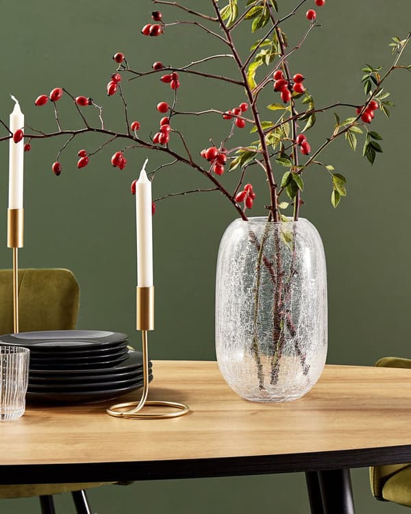 Blomvas Genomskinlig Glas 28 cm Dekorativ Rund form Sprickeffekt Bordsskiva Hem Dekoration Modern Design