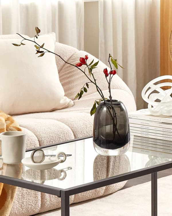Blomvas Mörkgrå Genomskinligt Glas 18 cm Dekorativ Rund form Bordsskiva Hem Dekoration Modern Design