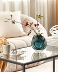 Miniatyrbild 2 av 7: Blomvas Turkos Glas 15 cm Dekorativ Rund form Bordsskiva Hem Dekoration Modern Design